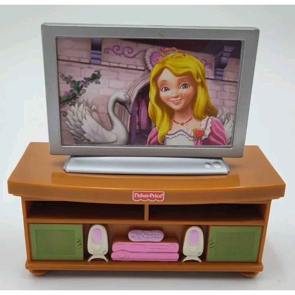 '09 Fisher Price TV Console Screen Loving Family Dollhouse Cabinet‎ B59.0CH-2066